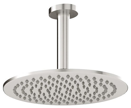 Rubinetterie Treemme 3M 40mm IT 6598 IS ZZ VS Soffione Doccia Pioggia A Soffitto Tondo In Metallo Diametro Ø 255 mm Anticalcare Con Braccio Doccia 250 mm Stile Moderno Acciaio Finitura Inox Spazzolato Opaco