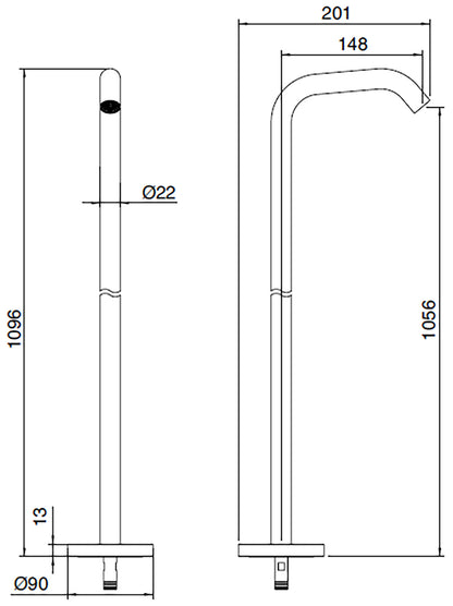 Rubinetterie Treemme 40MM Bocca Getto Erogazione Acqua Lavabo Da Pavimento 1056 mm Stile Moderno Materiale Acciaio Finitura Acciaio Spazzolato Opaco Inox Parte Interna Esterna Incluse
