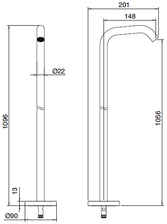 Rubinetterie Treemme 40MM Bocca Getto Erogazione Acqua Lavabo Da Pavimento 1056 mm Stile Moderno Materiale Acciaio Finitura Acciaio Spazzolato Opaco Inox Parte Interna Esterna Incluse