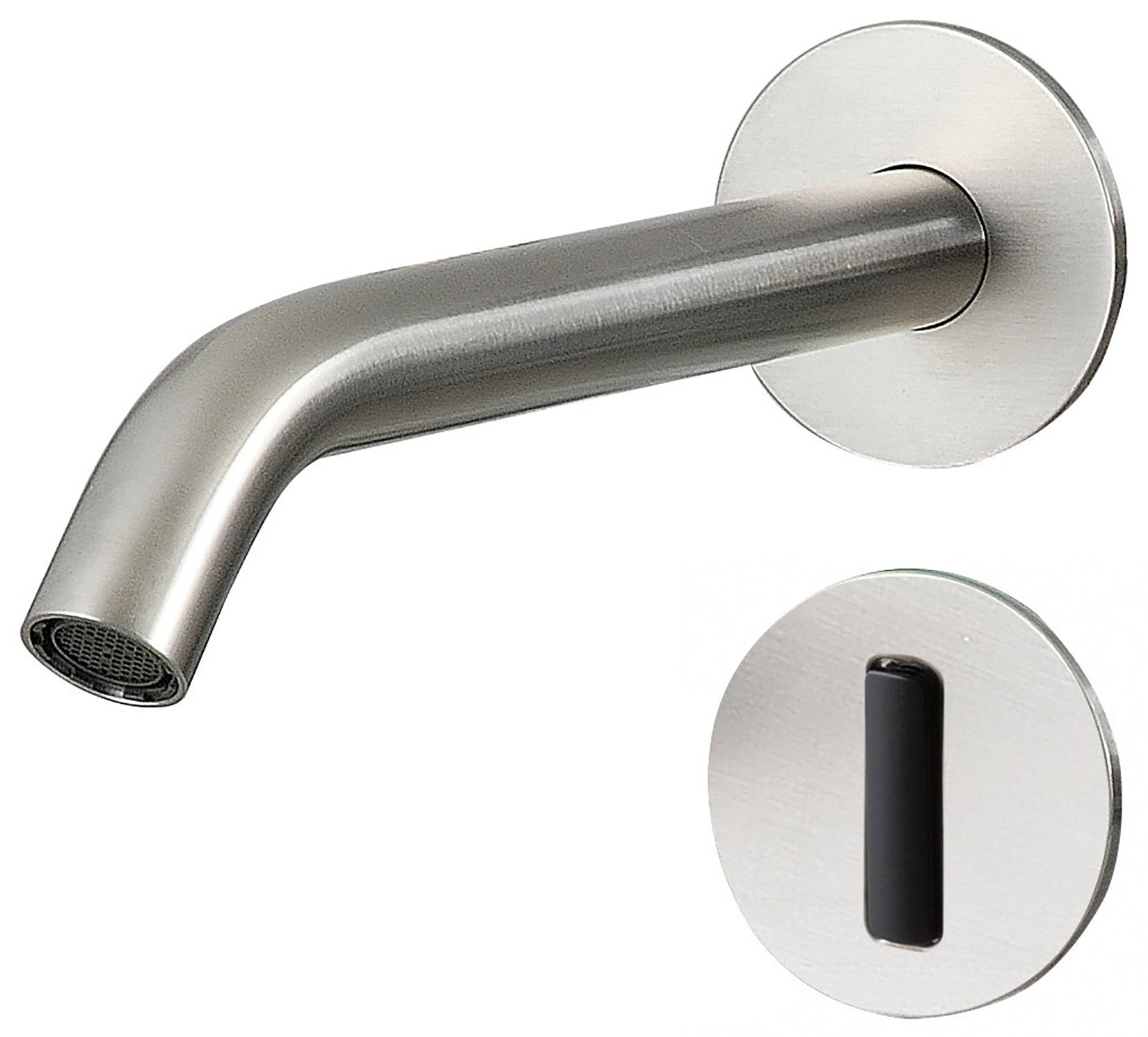 Rubinetterie Treemme 3M Electronic Washbasin Tap RWIT 1396 IS 02 + RWIT 1395 ZZ MX Rubinetto Elettronico Con Fotocellula Per Lavabo 204 Parete 2 Fori Batteria Miscelazione Termostatica Lunghezza 212 mm Parte Interna Esterna Incluse Acciaio Inox