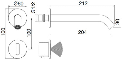 Rubinetterie Treemme 3M Electronic Washbasin Tap RWIT 1396 IS 02 + RWIT 1395 ZZ 01 Rubinetto Elettronico Con Fotocellula Per Lavabo 204 Parete 2 Fori Batteria Standard Solo Acqua Fredda Lunghezza 212 mm Parte Interna Esterna Incluse Acciaio Inox
