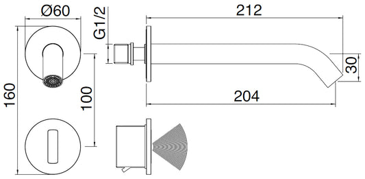 Rubinetterie Treemme 3M Electronic Washbasin Tap RWIT 1396 IS 02 + RWIT 1395 ZZ 01 Rubinetto Elettronico Con Fotocellula Per Lavabo 204 Parete 2 Fori Batteria Standard Solo Acqua Fredda Lunghezza 212 mm Parte Interna Esterna Incluse Acciaio Inox