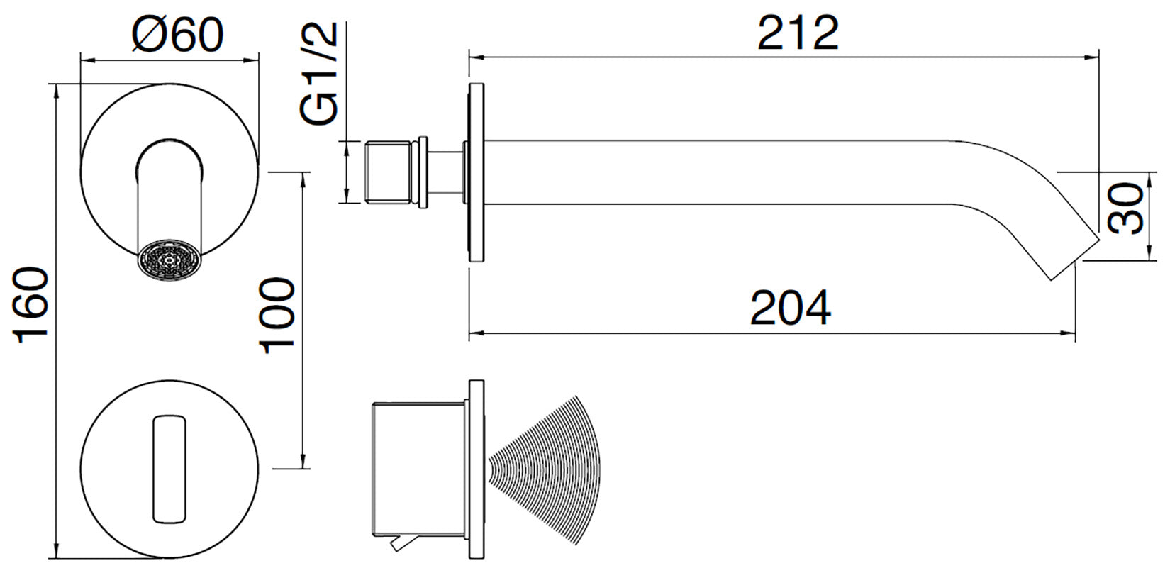 Rubinetterie Treemme 3M Electronic Washbasin Tap RWIT 1396 IS 02 + RWIT 1395 ZZ MX Rubinetto Elettronico Con Fotocellula Per Lavabo 204 Parete 2 Fori Batteria Miscelazione Termostatica Lunghezza 212 mm Parte Interna Esterna Incluse Acciaio Inox