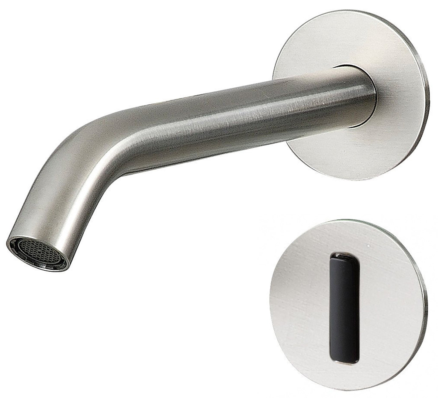 Rubinetterie Treemme 3M Electronic Washbasin Tap RWIT 1396 IS EL + RWIT 1395 ZZ 01 Rubinetto Elettronico Con Fotocellula Per Lavabo 204 Parete 2 Fori Elettrico Standard Solo Acqua Fredda Lunghezza 212 mm Parte Interna Esterna Incluse Acciaio Inox