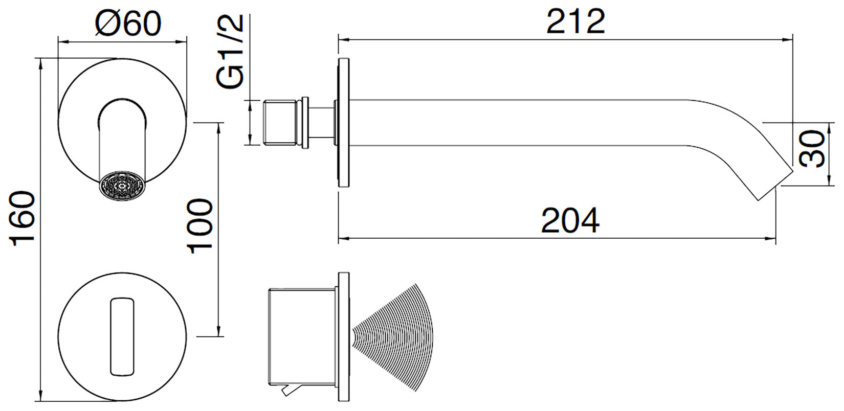Rubinetterie Treemme 3M Electronic Washbasin Tap RWIT 1396 IS EL + RWIT 1395 ZZ MX Rubinetto Elettronico Con Fotocellula Per Lavabo 204 Parete 2 Fori Elettrico Miscelazione Termostatica Lunghezza 212 mm Parte Interna Esterna Incluse Acciaio Inox