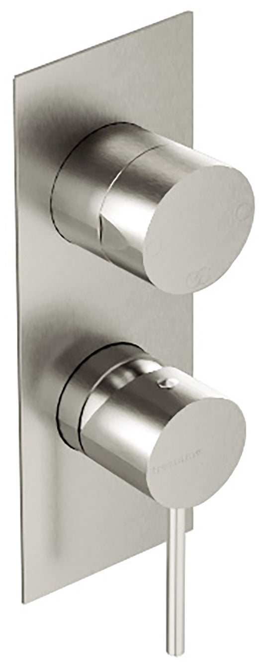 Rubinetterie Treemme 40MM Miscelatore Monocomando Meccanico Doccia Incasso A Parete Con Deviatore 2 Uscite Due Fori Una Manopola Con Piastra Stile Moderno Materiale Acciaio Finitura Acciaio Spazzolato Opaco Inox Parte Interna Esterna Incluse