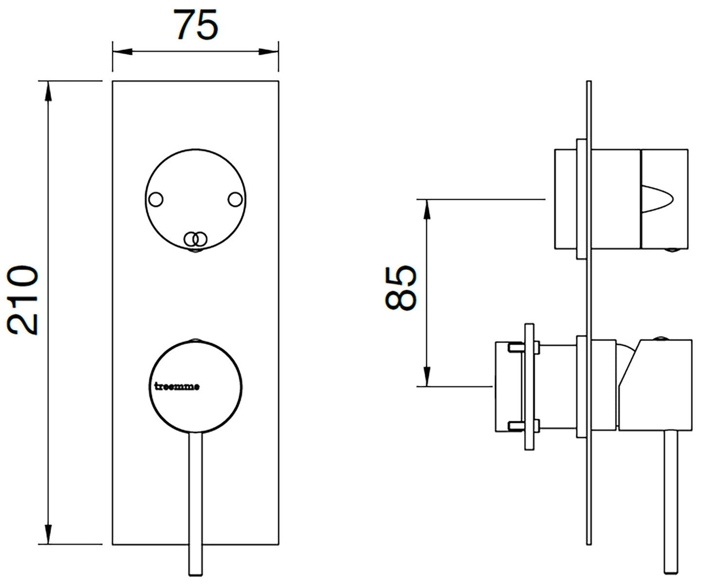 Rubinetterie Treemme 40MM Miscelatore Monocomando Meccanico Doccia Incasso A Parete Con Deviatore 2 Uscite Due Fori Una Manopola Con Piastra Stile Moderno Materiale Acciaio Finitura Acciaio Spazzolato Opaco Inox Parte Interna Esterna Incluse