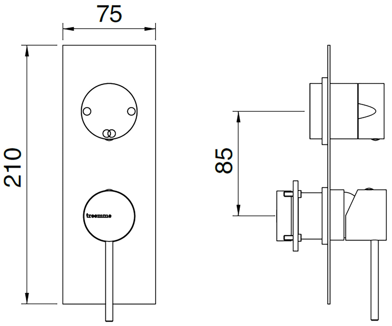 Rubinetterie Treemme 40MM Miscelatore Monocomando Meccanico Doccia Incasso A Parete Con Deviatore 2 Uscite Due Fori Una Manopola Con Piastra Stile Moderno Materiale Acciaio Finitura Acciaio Spazzolato Opaco Inox Parte Interna Esterna Incluse
