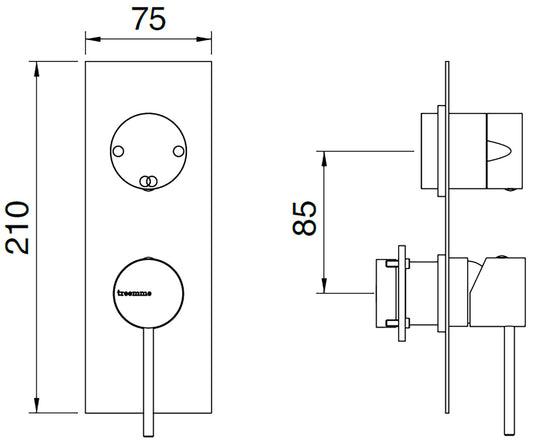 Rubinetterie Treemme 40MM Miscelatore Monocomando Meccanico Doccia Incasso A Parete Con Deviatore 2 Uscite Due Fori Una Manopola Con Piastra Stile Moderno Materiale Acciaio Finitura Acciaio Spazzolato Opaco Inox Parte Interna Esterna Incluse