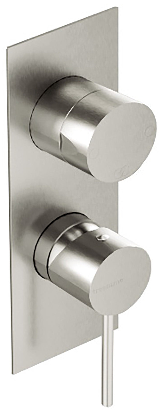 Rubinetterie Treemme 40MM Miscelatore Monocomando Meccanico Doccia Incasso A Parete Con Deviatore 3 Uscite Due Fori Una Manopola Con Piastra Stile Moderno Materiale Acciaio Finitura Acciaio Spazzolato Opaco Inox Parte Interna Esterna Incluse