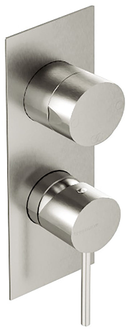 Rubinetterie Treemme 40MM Miscelatore Monocomando Meccanico Doccia Incasso A Parete Con Deviatore 3 Uscite Due Fori Una Manopola Con Piastra Stile Moderno Materiale Acciaio Finitura Acciaio Spazzolato Opaco Inox Parte Interna Esterna Incluse