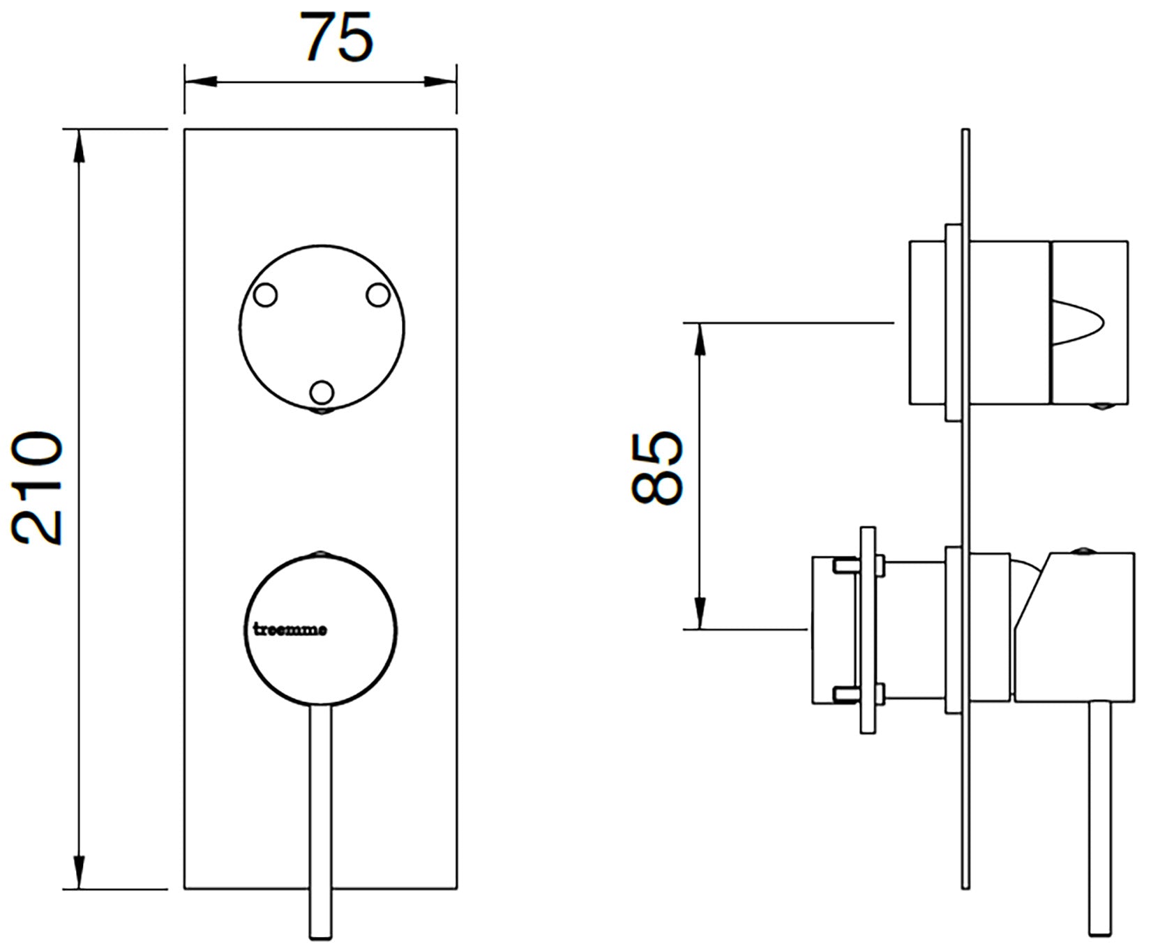 Rubinetterie Treemme 40MM Miscelatore Monocomando Meccanico Doccia Incasso A Parete Con Deviatore 3 Uscite Due Fori Una Manopola Con Piastra Stile Moderno Materiale Acciaio Finitura Acciaio Spazzolato Opaco Inox Parte Interna Esterna Incluse