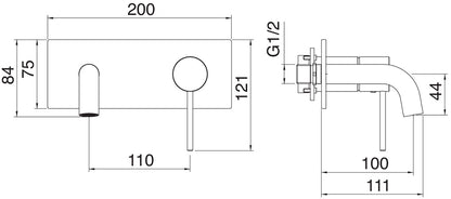 Rubinetterie Treemme 3M 40mm RWIT 13A5 IS BC + RWIT 51A5 ZZ 01 Miscelatore Lavabo Incasso 100 Muro 1 Leva Destra Meccanico 2 Fori Moderno Lunghezza 111 mm Piastra Orizzontale Staffa Cartongesso Acciaio Inox Spazzololato Opaco Parte Interna Esterna Incluse