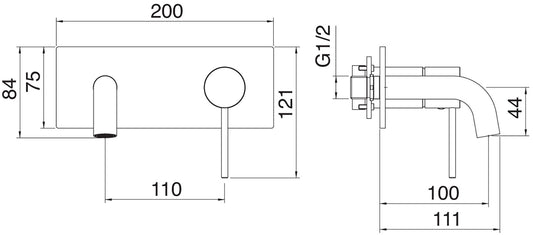 Rubinetterie Treemme 3M 40mm RWIT 13A5 IS BC + RWIT 51A5 ZZ 01 Miscelatore Lavabo Incasso 100 Muro 1 Leva Destra Meccanico 2 Fori Moderno Lunghezza 111 mm Piastra Orizzontale Staffa Cartongesso Acciaio Inox Spazzololato Opaco Parte Interna Esterna Incluse