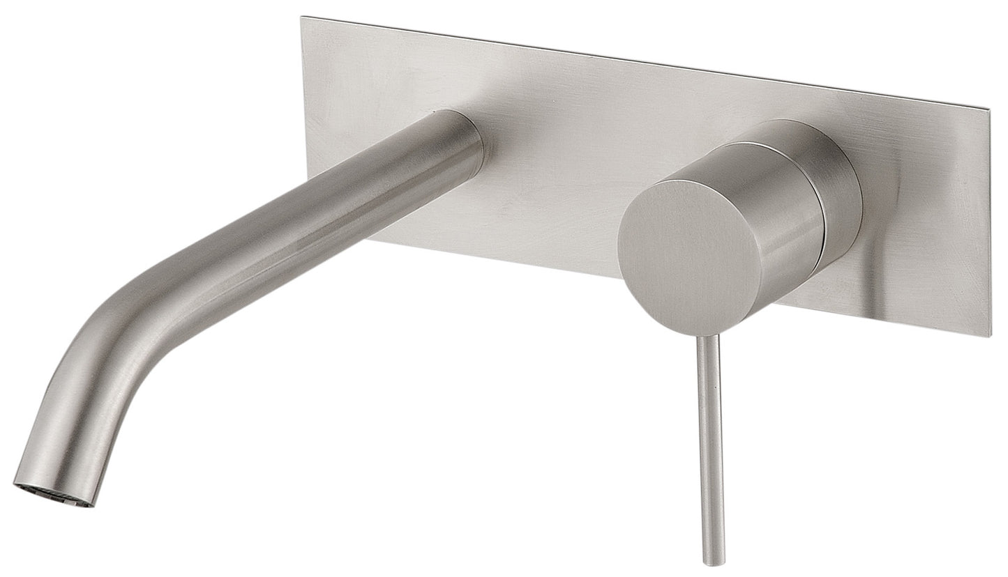 Rubinetterie Treemme 40MM Miscelatore Monocomando Lavabo Incasso A Muro 200 mm 2 Fori Con Piastra Stile Moderno Materiale Acciaio Finitura Acciaio Spazzolato Opaco Inox Parte Interna Esterna Incluse