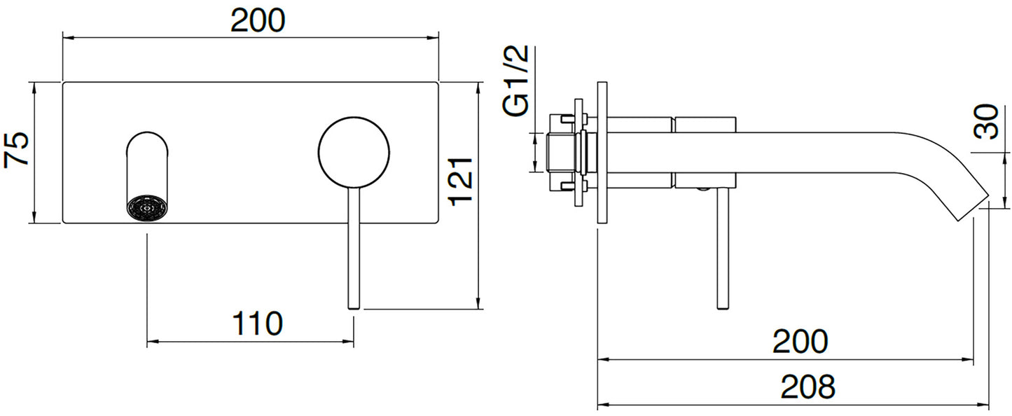 Rubinetterie Treemme 40MM Miscelatore Monocomando Lavabo Incasso A Muro 200 mm 2 Fori Con Piastra Stile Moderno Materiale Acciaio Finitura Acciaio Spazzolato Opaco Inox Parte Interna Esterna Incluse