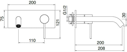 Rubinetterie Treemme 40MM Miscelatore Monocomando Lavabo Incasso A Muro 200 mm 2 Fori Con Piastra Stile Moderno Materiale Acciaio Finitura Acciaio Spazzolato Opaco Inox Parte Interna Esterna Incluse