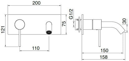 Rubinetterie Treemme 3M 40mm RWIT 13A7 IS 02 + RWIT 51A5 ZZ 01 Miscelatore Lavabo Incasso 150 Muro 1 Leva SX 2 Fori Meccanico Moderno Lunghezza 158 mm Piastra Orizzontale Staffa Cartongesso Acciaio Inox Spazzolato Opaco Parte Interna Esterna Incluse