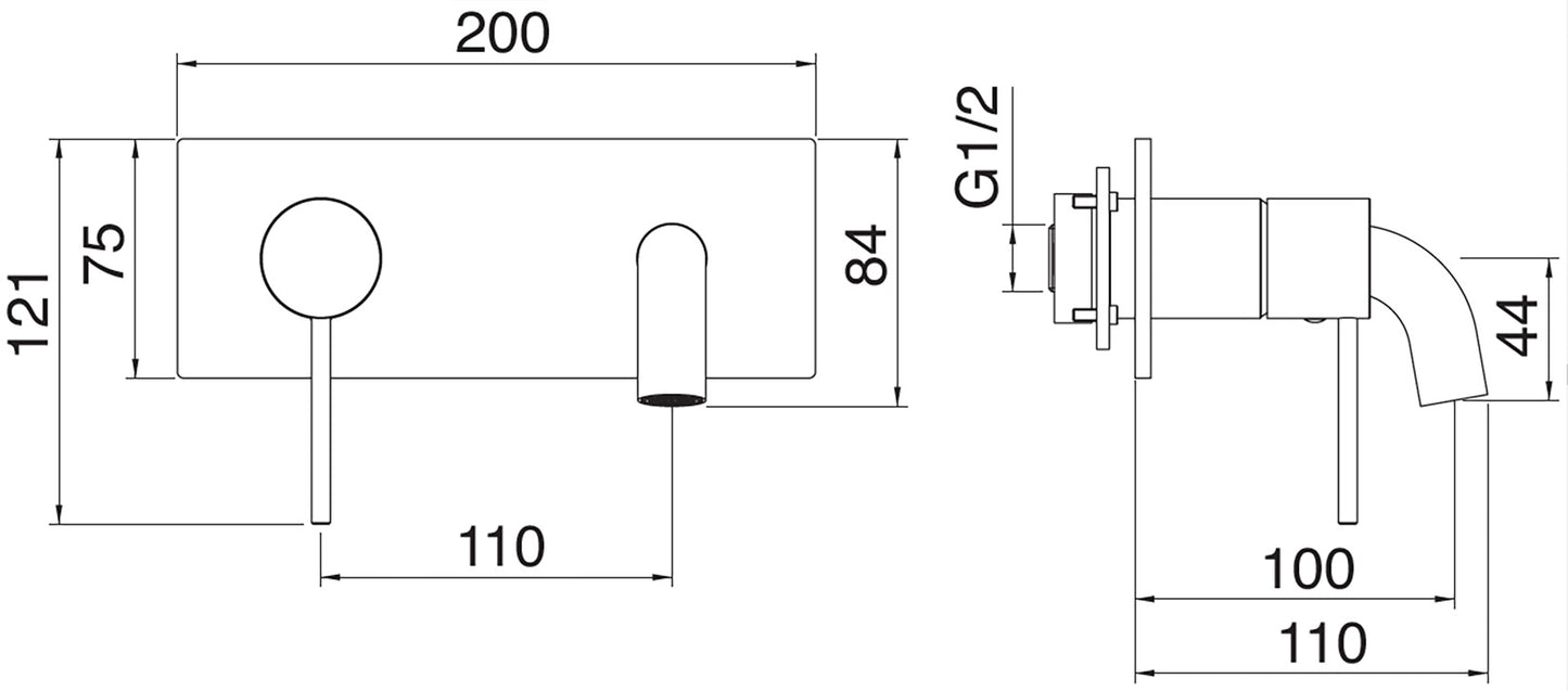 Rubinetterie Treemme 3M 40mm RWIT 13A7 IS BC + RWIT 51A5 ZZ 01 Rubinetto Lavabo Incasso 100 Muro 1 Leva Sinistra Meccanico 2 Fori Moderno Lunghezza 111 mm Piastra Orizzontale Staffa Cartongesso Acciaio Inox Spazzololato Opaco Parte Interna Esterna Incluse