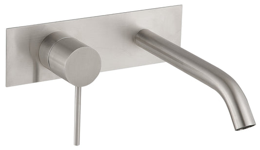 Rubinetterie Treemme 3M 40mm RWIT 13A9 IS 02 + RWIT 51A5 ZZ 01 Miscelatore Lavabo Incasso 200 Muro 1 Leva SX 2 Fori Meccanico Moderno Lunghezza 208 mm Piastra Orizzontale Staffa Cartongesso Acciaio Inox Spazzolato Opaco Parte Interna Esterna Incluse