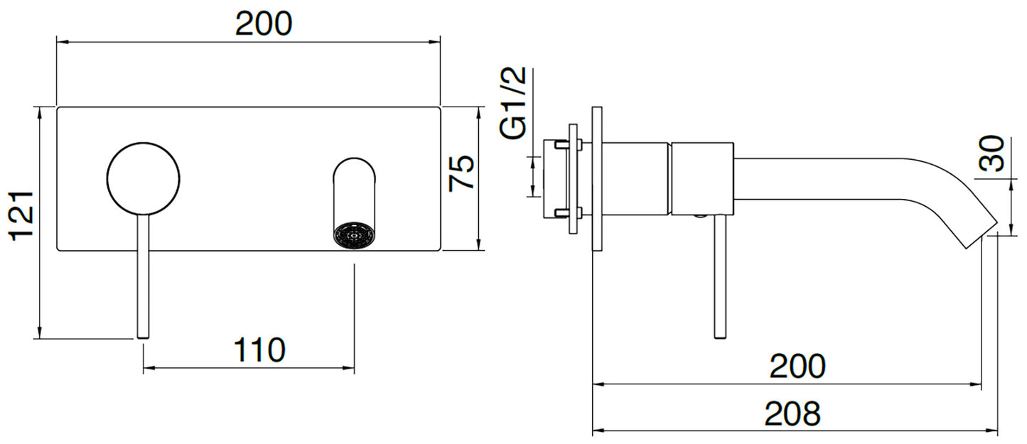 Rubinetterie Treemme 3M 40mm RWIT 13A9 IS 02 + RWIT 51A5 ZZ 01 Miscelatore Lavabo Incasso 200 Muro 1 Leva SX 2 Fori Meccanico Moderno Lunghezza 208 mm Piastra Orizzontale Staffa Cartongesso Acciaio Inox Spazzolato Opaco Parte Interna Esterna Incluse