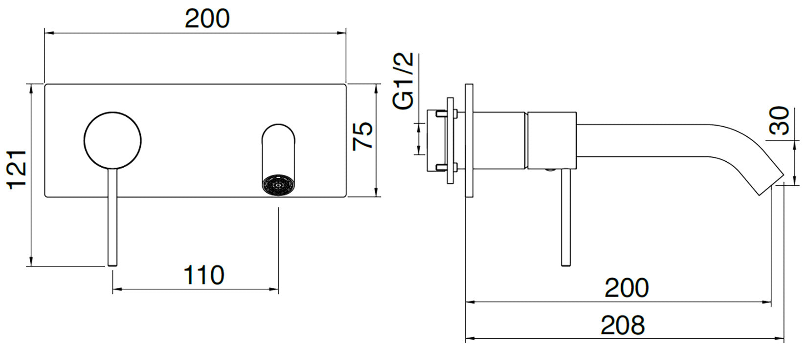 Rubinetterie Treemme 3M 40mm RWIT 13A9 IS 02 + RWIT 51A5 ZZ 01 Miscelatore Lavabo Incasso 200 Muro 1 Leva SX 2 Fori Meccanico Moderno Lunghezza 208 mm Piastra Orizzontale Staffa Cartongesso Acciaio Inox Spazzolato Opaco Parte Interna Esterna Incluse