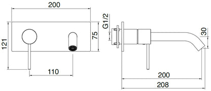 Rubinetterie Treemme 3M 40mm RWIT 13A9 IS 02 + RWIT 51A5 ZZ 01 Miscelatore Lavabo Incasso 200 Muro 1 Leva SX 2 Fori Meccanico Moderno Lunghezza 208 mm Piastra Orizzontale Staffa Cartongesso Acciaio Inox Spazzolato Opaco Parte Interna Esterna Incluse