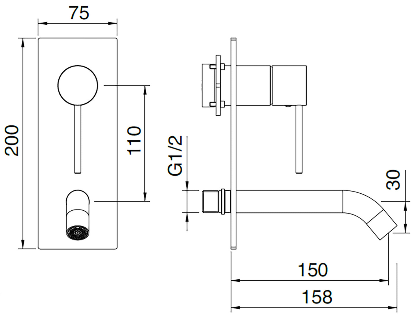 Rubinetterie Treemme 3M 40mm RWIT 13B2 IS 01 + RWIT 51A5 ZZ 01 Miscelatore Monocomando Lavabo Incasso 150 Muro 1 Leva 2 Fori Meccanico Moderno Lunghezza 158mm Piastra Verticale Staffa Cartongesso Acciaio Inox Spazzolato Opaco Parte Interna Esterna Incluse