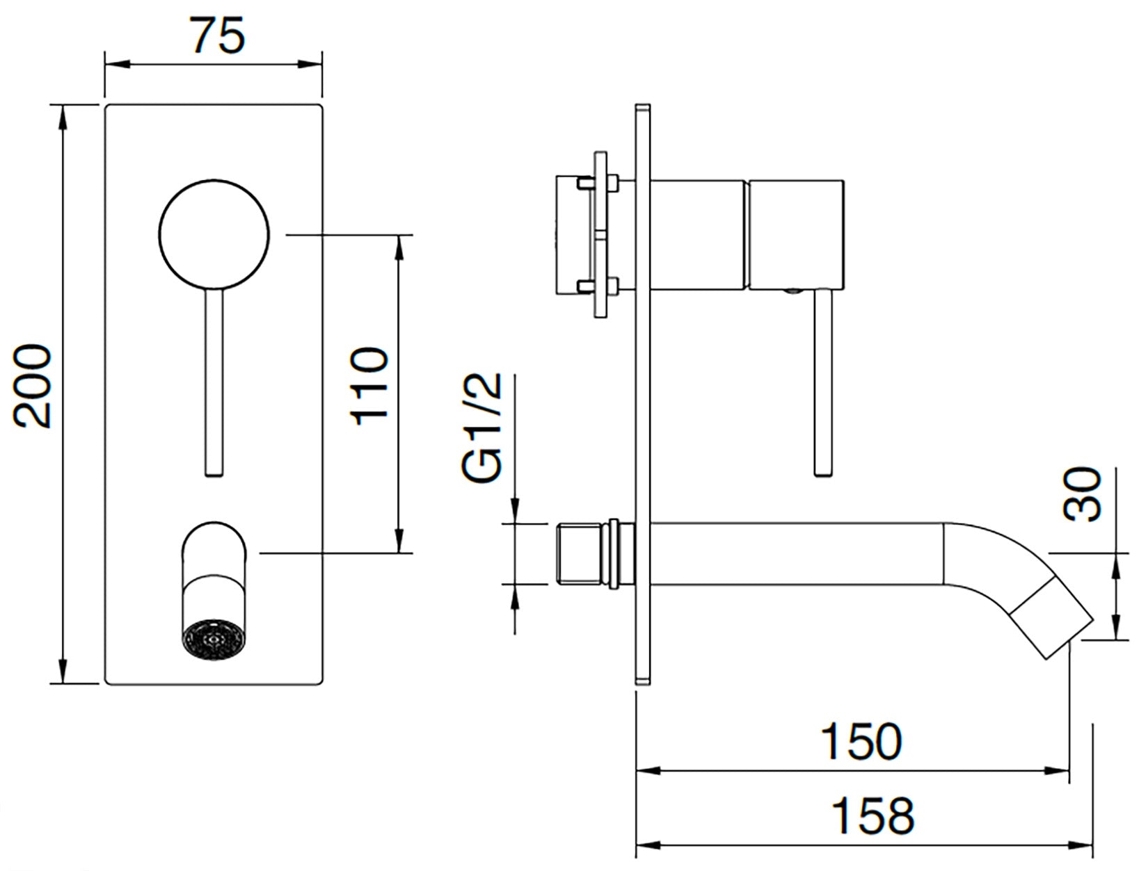 Rubinetterie Treemme 3M 40mm RWIT 13B2 IS 01 + RWIT 51A5 ZZ 01 Miscelatore Monocomando Lavabo Incasso 150 Muro 1 Leva 2 Fori Meccanico Moderno Lunghezza 158mm Piastra Verticale Staffa Cartongesso Acciaio Inox Spazzolato Opaco Parte Interna Esterna Incluse