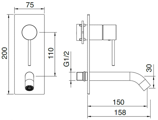 Rubinetterie Treemme 3M 40mm RWIT 13B2 IS 01 + RWIT 51A5 ZZ 01 Miscelatore Monocomando Lavabo Incasso 150 Muro 1 Leva 2 Fori Meccanico Moderno Lunghezza 158mm Piastra Verticale Staffa Cartongesso Acciaio Inox Spazzolato Opaco Parte Interna Esterna Incluse
