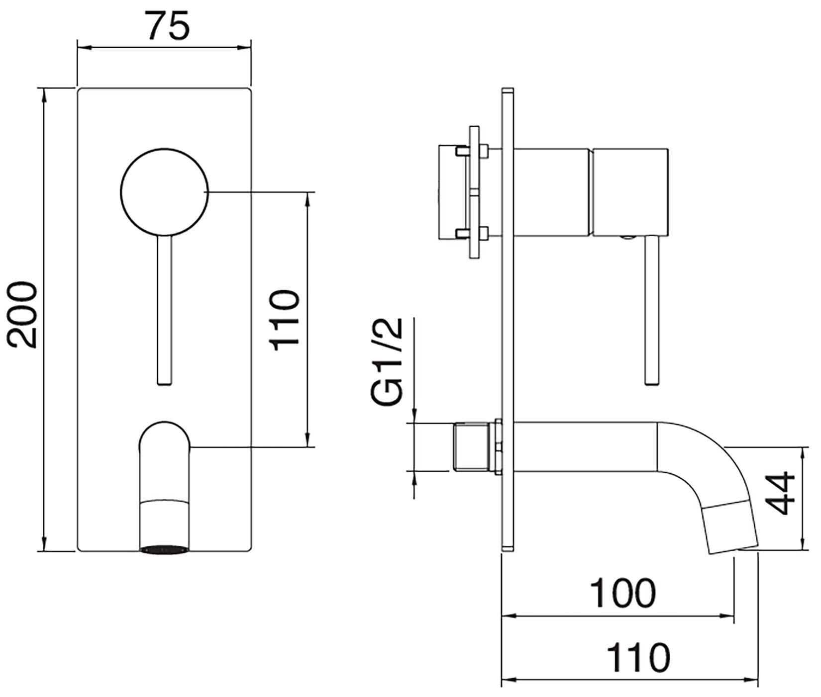 Rubinetterie Treemme 3M 40mm RWIT 13B2 IS BC + RWIT 51A5 ZZ 01 Miscelatore Lavabo Incasso 100 Muro 1 Leva Meccanico 2 Fori Moderno Lunghezza 110 mm Piastra Verticale Staffa Cartongesso Acciaio Inox Spazzololato Opaco Parte Interna Esterna Incluse