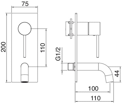 Rubinetterie Treemme 3M 40mm RWIT 13B2 IS BC + RWIT 51A5 ZZ 01 Miscelatore Lavabo Incasso 100 Muro 1 Leva Meccanico 2 Fori Moderno Lunghezza 110 mm Piastra Verticale Staffa Cartongesso Acciaio Inox Spazzololato Opaco Parte Interna Esterna Incluse