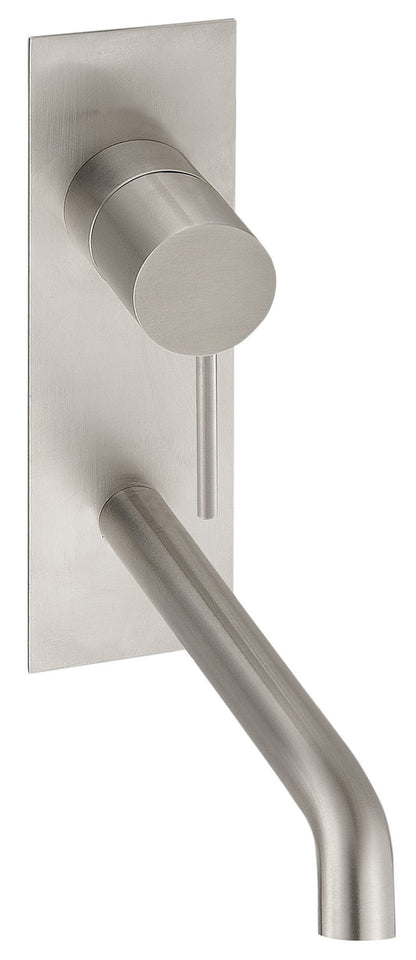 Rubinetterie Treemme 3M 40mm RWIT 13B3 IS 01 + RWIT 51A5 ZZ 01 Miscelatore Monocomando Lavabo Incasso 200 Muro 1 Leva 2 Fori Meccanico Moderno Lunghezza 208mm Piastra Verticale Staffa Cartongesso Acciaio Inox Spazzolato Opaco Parte Interna Esterna Incluse