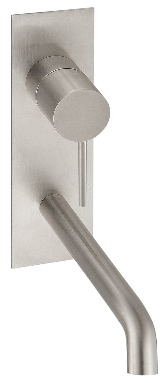 Rubinetterie Treemme 3M 40mm RWIT 13B3 IS 01 + RWIT 51A5 ZZ 01 Miscelatore Monocomando Lavabo Incasso 200 Muro 1 Leva 2 Fori Meccanico Moderno Lunghezza 208mm Piastra Verticale Staffa Cartongesso Acciaio Inox Spazzolato Opaco Parte Interna Esterna Incluse