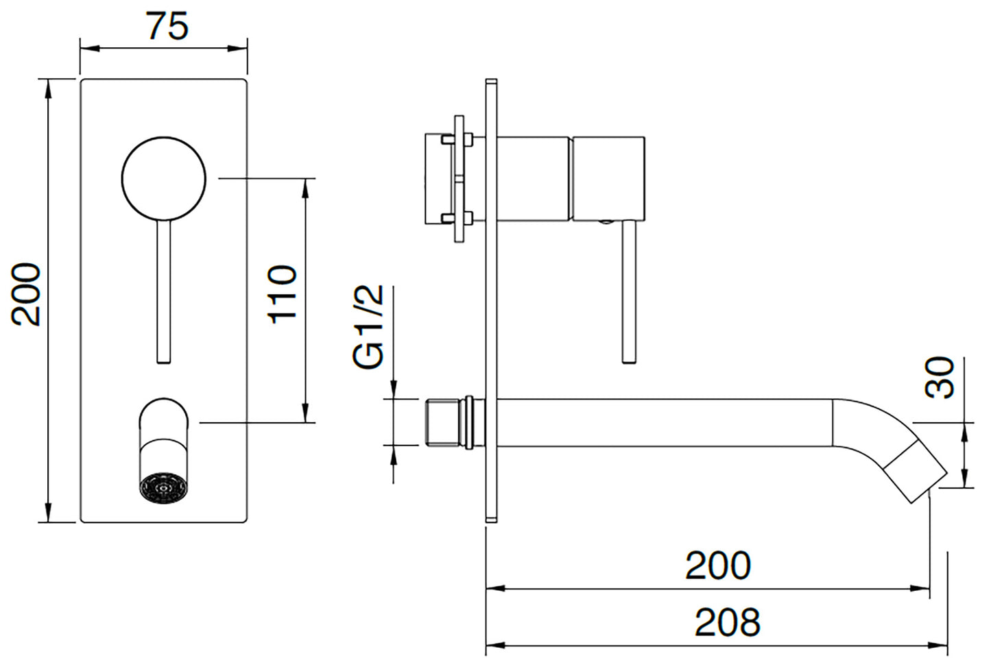 Rubinetterie Treemme 3M 40mm RWIT 13B3 IS 01 + RWIT 51A5 ZZ 01 Miscelatore Monocomando Lavabo Incasso 200 Muro 1 Leva 2 Fori Meccanico Moderno Lunghezza 208mm Piastra Verticale Staffa Cartongesso Acciaio Inox Spazzolato Opaco Parte Interna Esterna Incluse
