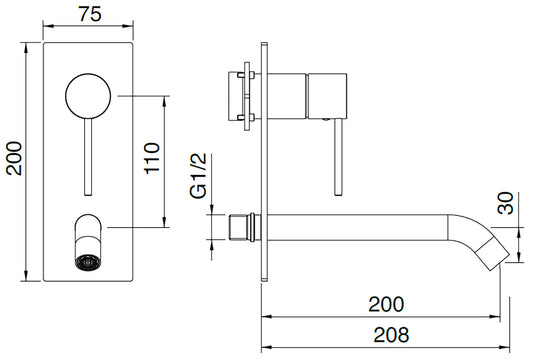 Rubinetterie Treemme 3M 40mm RWIT 13B3 IS 01 + RWIT 51A5 ZZ 01 Miscelatore Monocomando Lavabo Incasso 200 Muro 1 Leva 2 Fori Meccanico Moderno Lunghezza 208mm Piastra Verticale Staffa Cartongesso Acciaio Inox Spazzolato Opaco Parte Interna Esterna Incluse