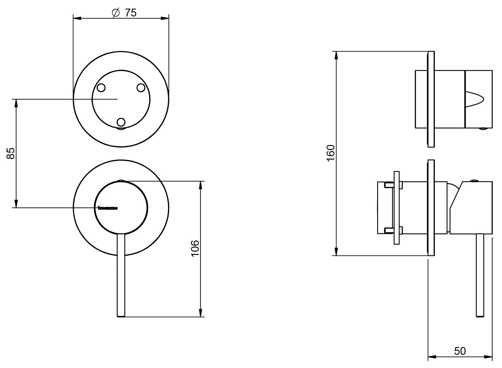 Rubinetterie Treemme 3M 40mm RWIT 13C3 IS 02 + RWIT 22A2 ZZ 01 Miscelatore Monocomando Doccia Incasso Muro Meccanico Deviatore 3 Vie 2 Fori 1 Leva Posizione Verticale Staffa Cartongesso Acciaio Inox Spazzolato Opaco Parte Interna Esterna Incluse