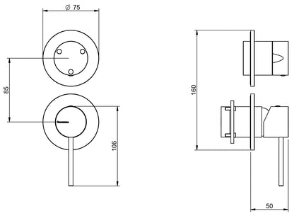 Rubinetterie Treemme 3M 40mm RWIT 13C3 IS 02 + RWIT 22A2 ZZ 01 Miscelatore Monocomando Doccia Incasso Muro Meccanico Deviatore 3 Vie 2 Fori 1 Leva Posizione Verticale Staffa Cartongesso Acciaio Inox Spazzolato Opaco Parte Interna Esterna Incluse