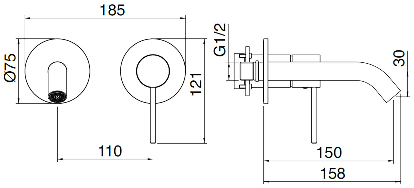 Rubinetterie Treemme 40MM Miscelatore Monocomando Lavabo Incasso A Muro 150 mm 2 Fori Stile Moderno Senza Piastra Materiale Acciaio Finitura Acciaio Spazzolato Opaco Inox Parte Interna Esterna Incluse