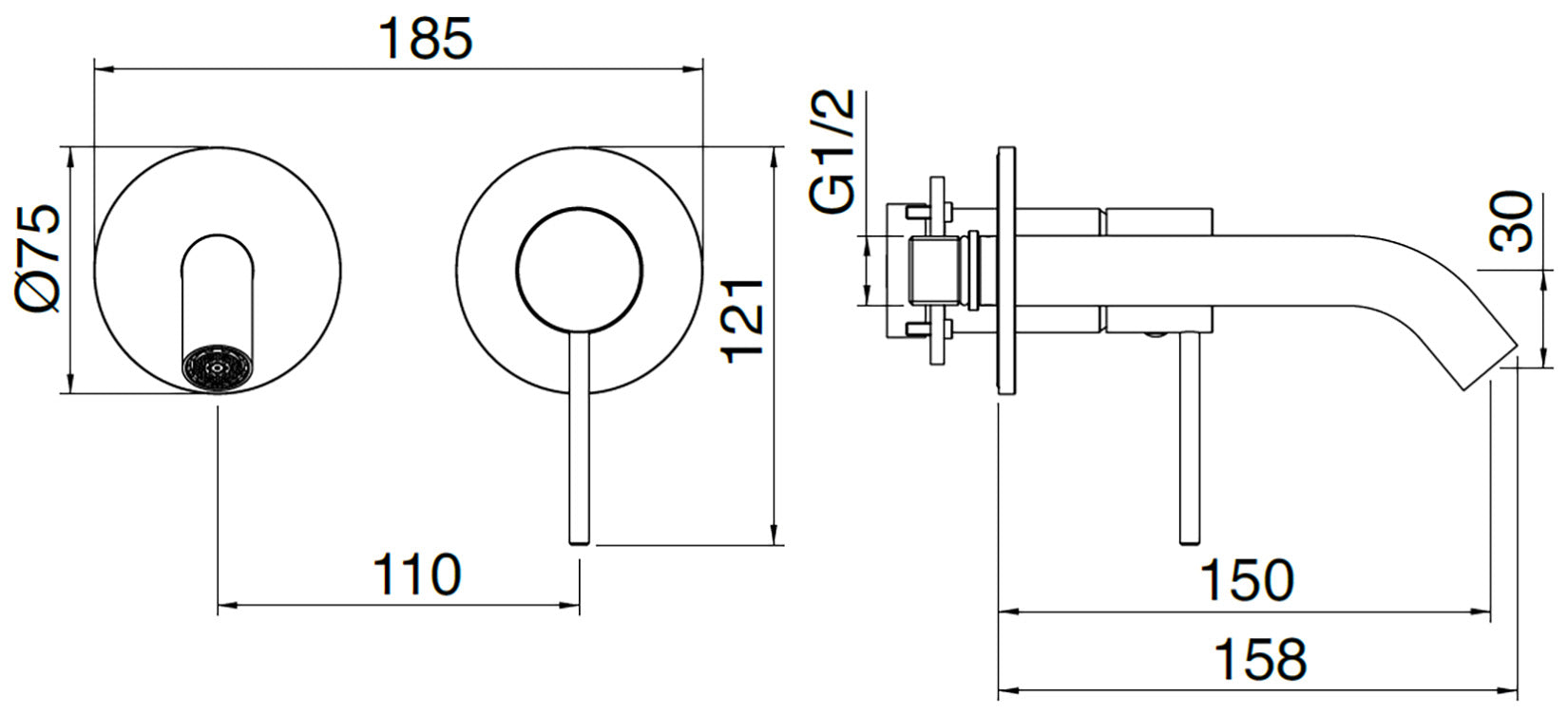 Rubinetterie Treemme 40MM Miscelatore Monocomando Lavabo Incasso A Muro 150 mm 2 Fori Stile Moderno Senza Piastra Materiale Acciaio Finitura Acciaio Spazzolato Opaco Inox Parte Interna Esterna Incluse