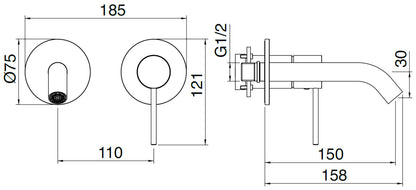 Rubinetterie Treemme 40MM Miscelatore Monocomando Lavabo Incasso A Muro 150 mm 2 Fori Stile Moderno Senza Piastra Materiale Acciaio Finitura Acciaio Spazzolato Opaco Inox Parte Interna Esterna Incluse