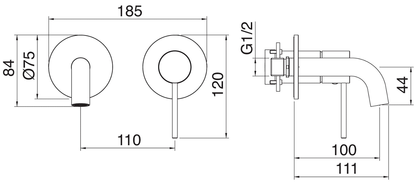 Rubinetterie Treemme 3M 40mm RWIT 13C5 IS BC + RWIT 51A5 ZZ 01 Miscelatore Lavabo Incasso 100 Muro 1 Leva Destra Meccanico 2 Fori Moderno Lunghezza 111 mm Orizzontale Staffa Cartongesso Acciaio Inox Spazzololato Opaco Parte Interna Esterna Incluse