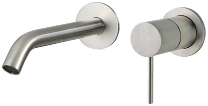 Rubinetterie Treemme 40MM Miscelatore Monocomando Lavabo Incasso A Muro 200 mm 2 Fori Stile Moderno Senza Piastra Materiale Acciaio Finitura Acciaio Spazzolato Opaco Inox Parte Interna Esterna Incluse