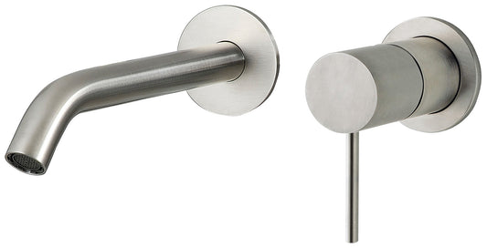 Rubinetterie Treemme 40MM Miscelatore Monocomando Lavabo Incasso A Muro 200 mm 2 Fori Stile Moderno Senza Piastra Materiale Acciaio Finitura Acciaio Spazzolato Opaco Inox Parte Interna Esterna Incluse