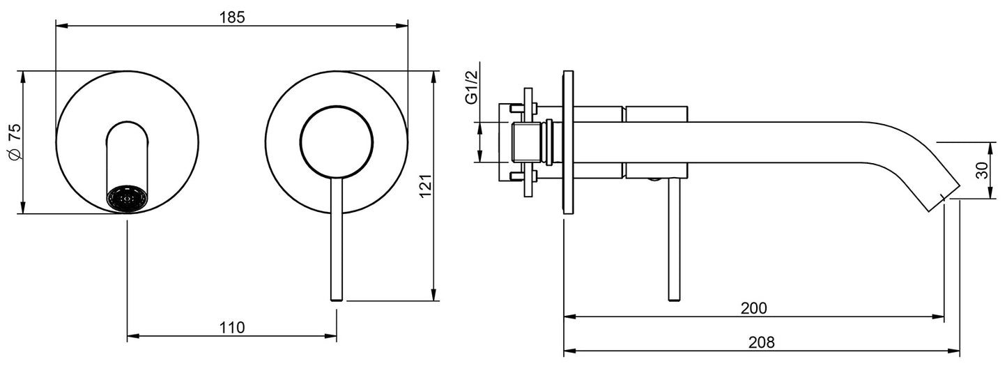 Rubinetterie Treemme 40MM Miscelatore Monocomando Lavabo Incasso A Muro 200 mm 2 Fori Stile Moderno Senza Piastra Materiale Acciaio Finitura Acciaio Spazzolato Opaco Inox Parte Interna Esterna Incluse