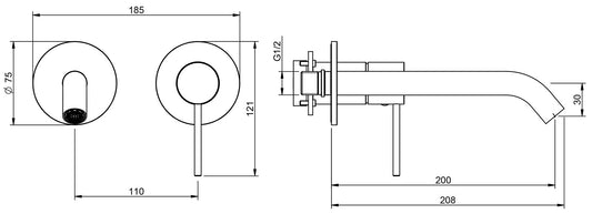 Rubinetterie Treemme 40MM Miscelatore Monocomando Lavabo Incasso A Muro 200 mm 2 Fori Stile Moderno Senza Piastra Materiale Acciaio Finitura Acciaio Spazzolato Opaco Inox Parte Interna Esterna Incluse