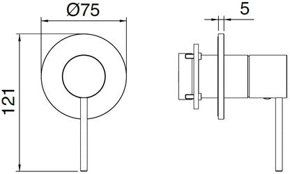 Rubinetterie Treemme 40MM Monocomando Monoforo Remoto Incasso A Muro Per Lavabo / Doccia Senza Bocca 65 mm Senza Piastra Stile Moderno Materiale Acciaio Finitura Acciaio Spazzolato Opaco Inox Parte Interna Esterna Incluse