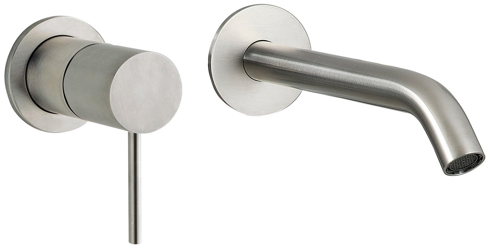 Rubinetterie Treemme 3M 40mm RWIT 13C9 IS 02 + RWIT 51A5 ZZ 01 Miscelatore Monocomando Lavabo Incasso 200 Muro 1 Leva SX 2 Fori Meccanico Moderno Lunghezza 208 mm Orizzontale Staffa Cartongesso Acciaio Inox Spazzolato Opaco Parte Interna Esterna Incluse