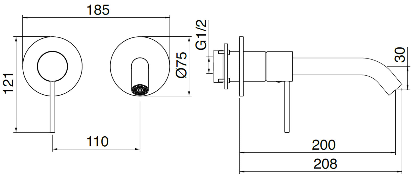 Rubinetterie Treemme 3M 40mm RWIT 13C9 IS 02 + RWIT 51A5 ZZ 01 Miscelatore Monocomando Lavabo Incasso 200 Muro 1 Leva SX 2 Fori Meccanico Moderno Lunghezza 208 mm Orizzontale Staffa Cartongesso Acciaio Inox Spazzolato Opaco Parte Interna Esterna Incluse
