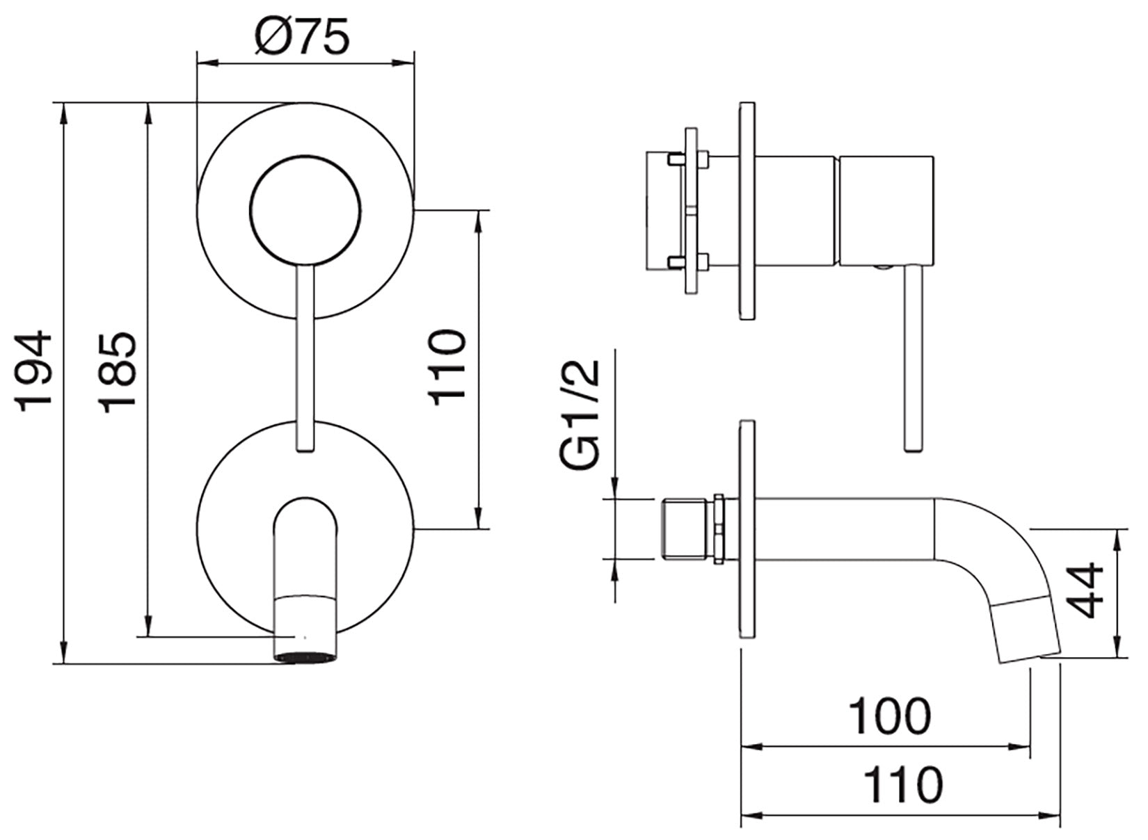 Rubinetterie Treemme 3M 40mm RWIT 13D2 IS BC + RWIT 51A5 ZZ 01 Miscelatore Lavabo Incasso 100 Muro Monocomando 1 Leva Meccanico 2 Fori Moderno Lunghezza 110 mm Verticale Staffa Cartongesso Acciaio Inox Spazzololato Opaco Parte Interna Esterna Incluse